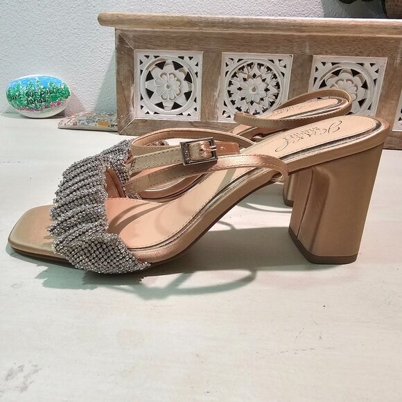 Badgley Mischka Women Sz 8 Rita Bejeweled Strap Block Heel Rhinestone Sandal New - Picture 6 of 12
